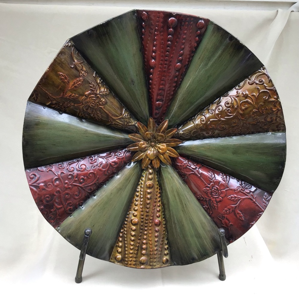 Tin Platter and Stand Decor 19” In Diameter